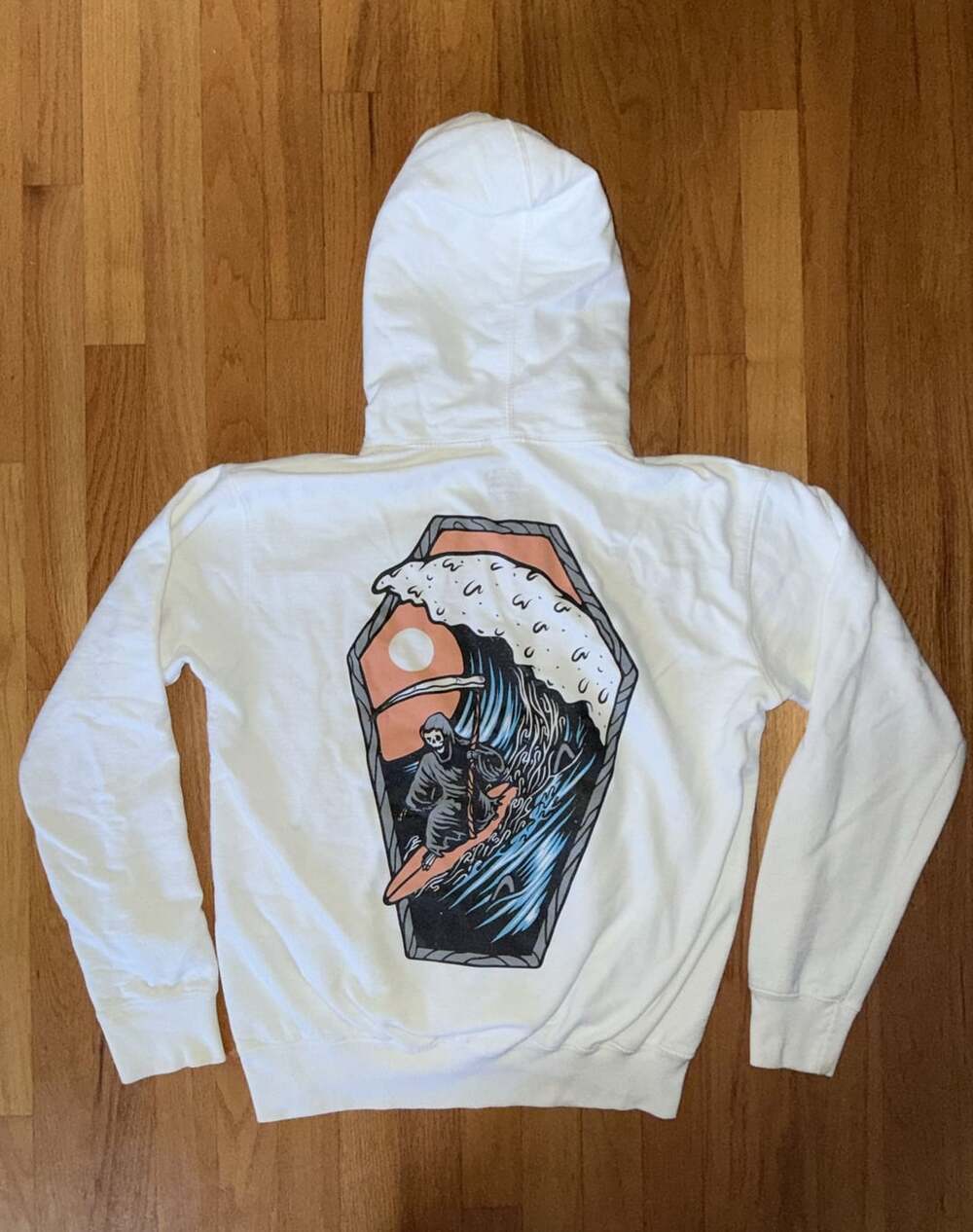 Call Your Mother Unisex Hoodie L Grim Reaper Surfing Graphic Pullover Surfer